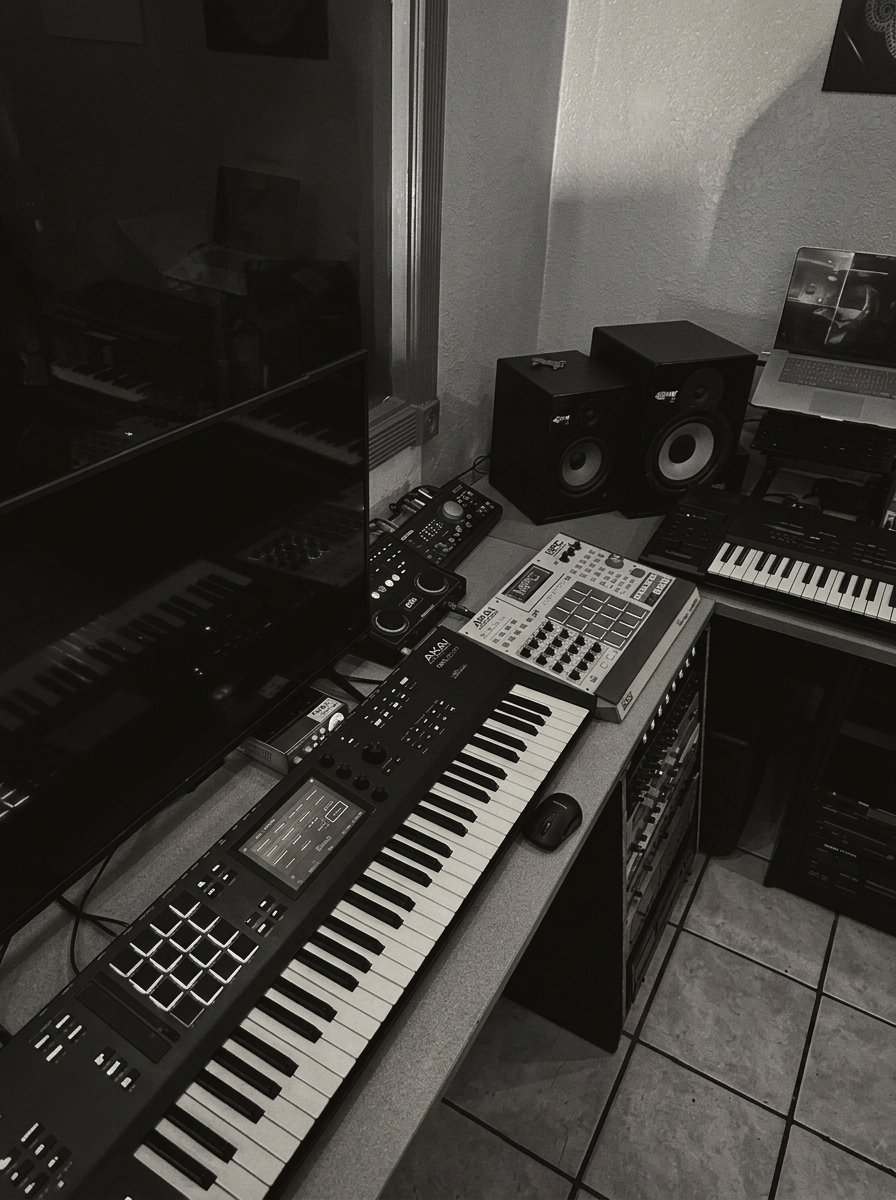 Lost Note Recording Studio — keys, MPC, monitors